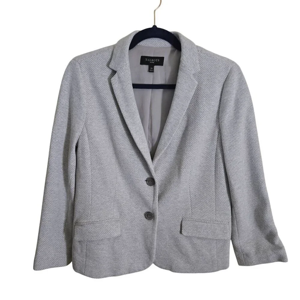 Talbots NWOT Neutral Gray Tweed 2 Button Blazer Career Office Spring Size 10p